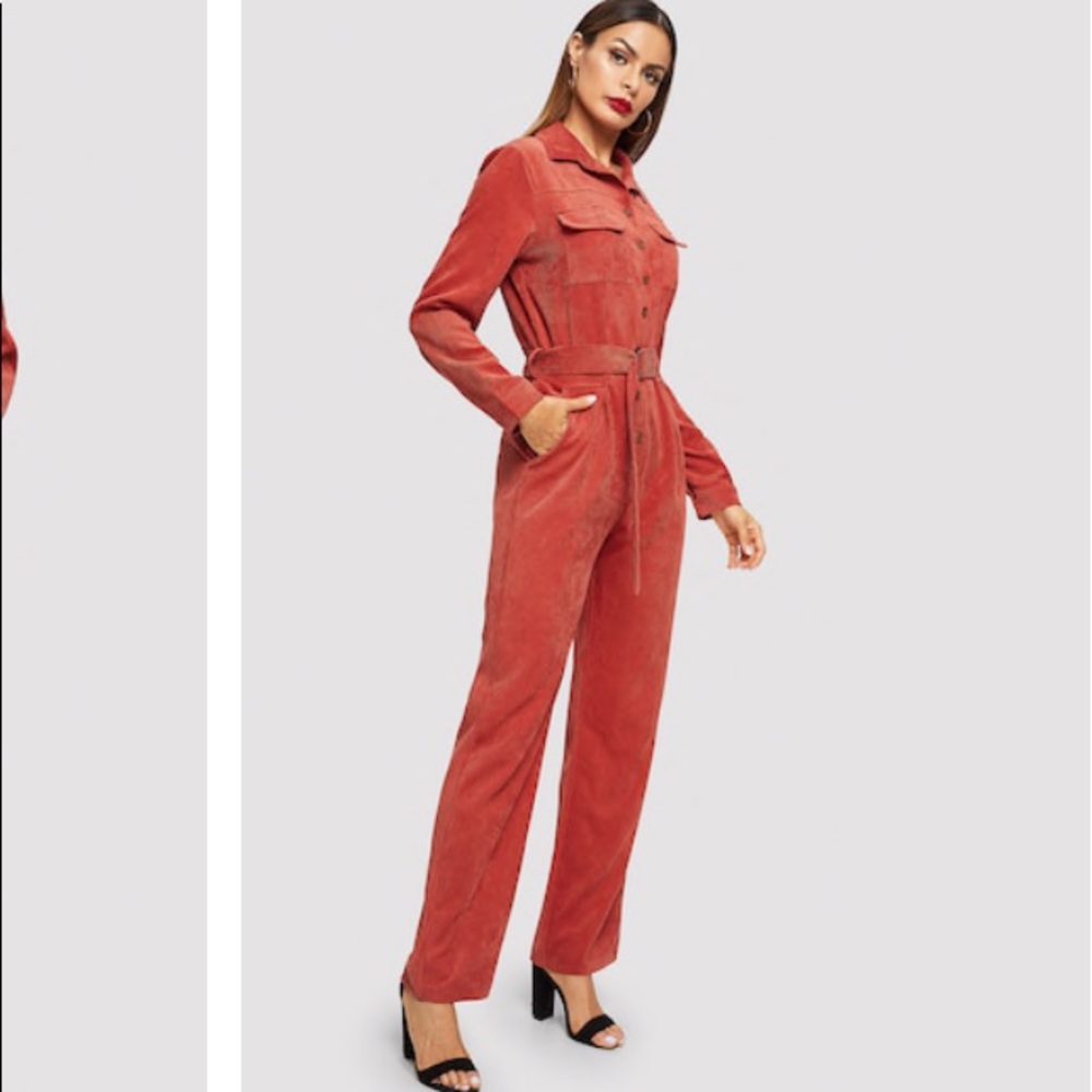 SHEIN Red/Orange Corduroy Jumpsuit